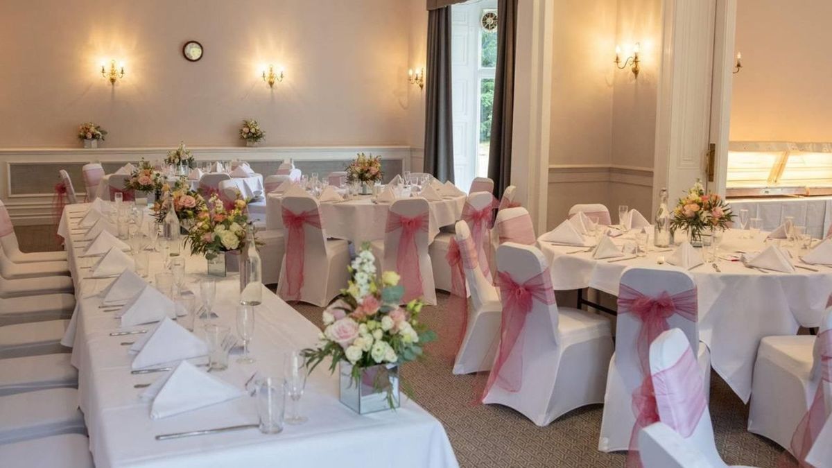 Banquet tables set for a celebration